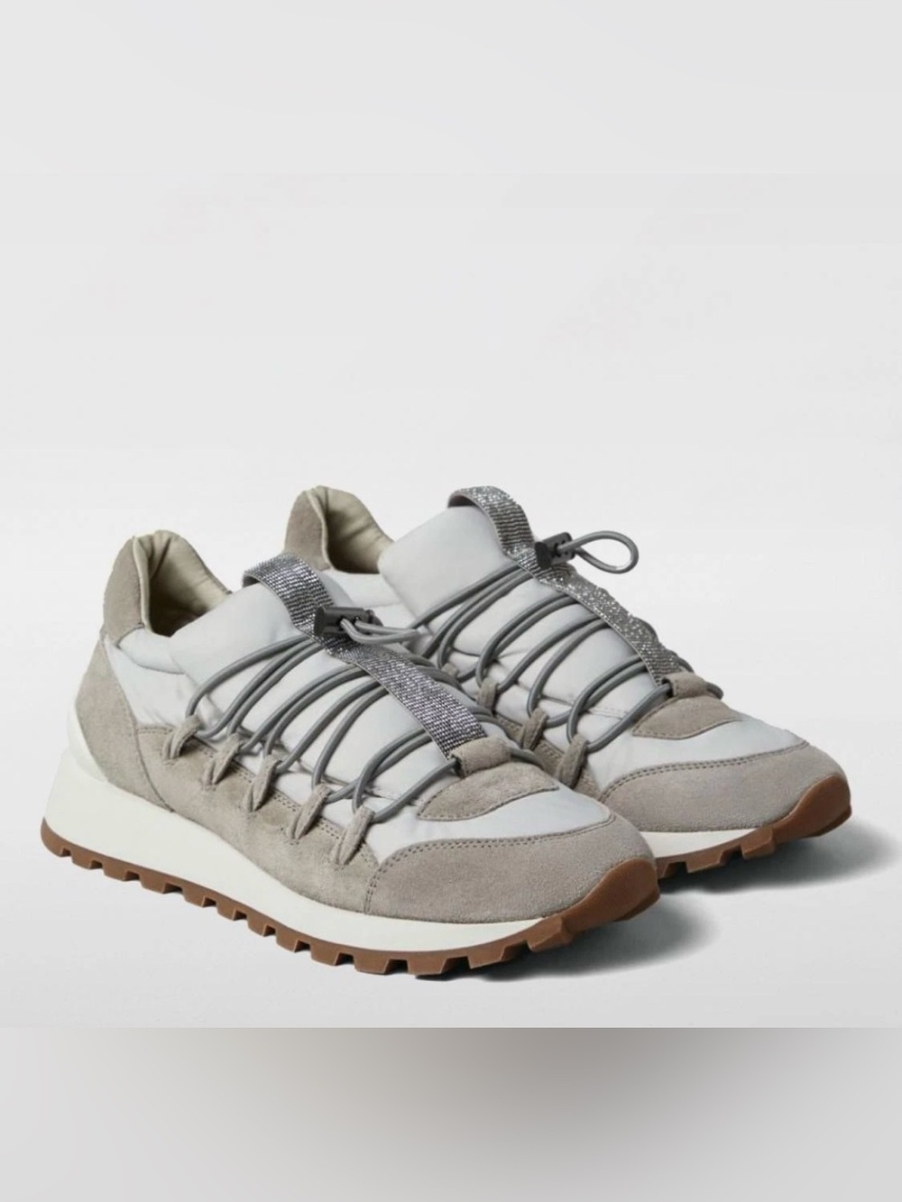 NEW BRUNELLO CUCINELLI LIGHT GREY LEATHER SNEAKERS SZ 37 MSRP $1530